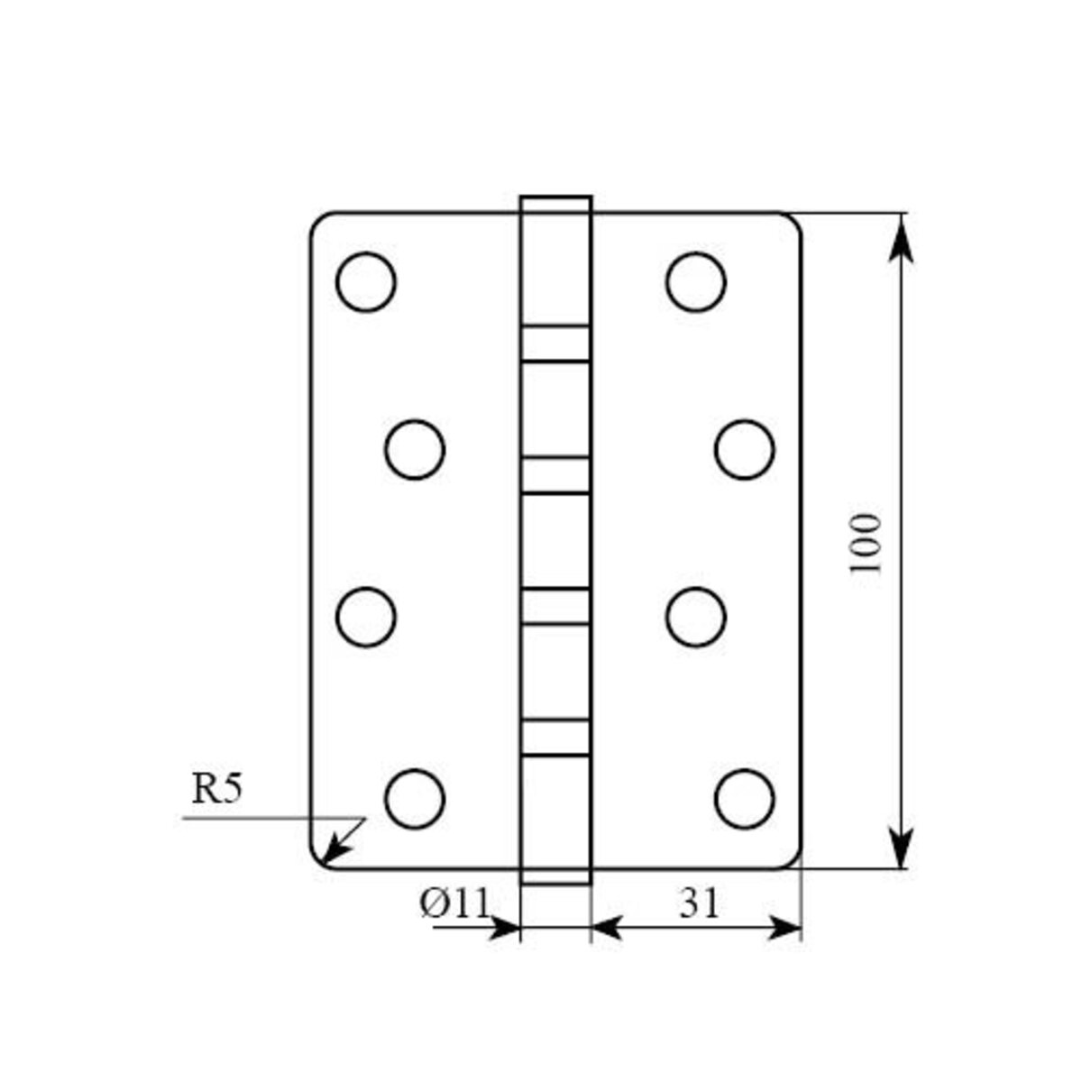 Завіса RDA 100*3*2,5 (4 подш, сталь) закр. R5 пол латунь