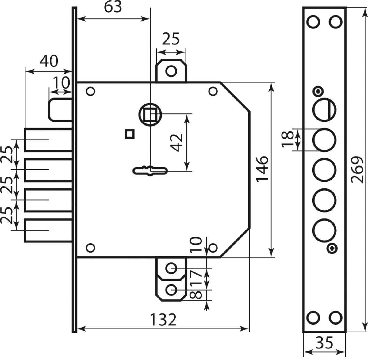 Mottura Art. 89723S5000 Замок 4-риг, 5 кл
