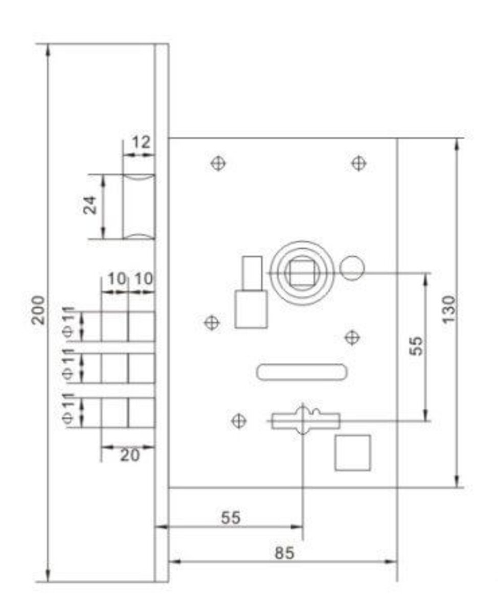 Комплект BRUNO 7055 (ручка на планці + сувальдний замок 969-55 + 5кл) ант латунь