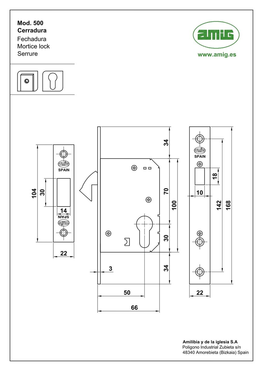Замок для розсувних під циліндр MORTICE LOCK 500-50 SATIN NICKEL
