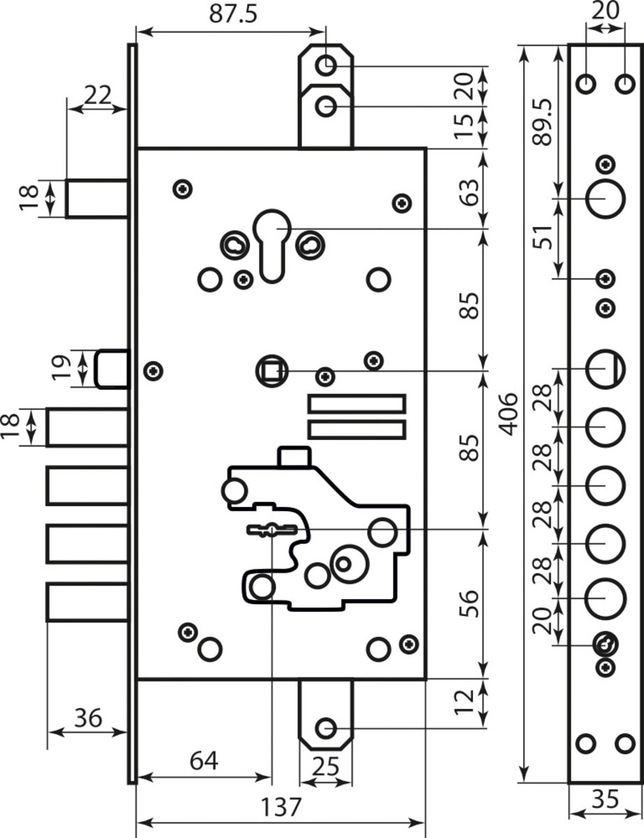 Mottura Art. 54J939H8B05AC6O Замок 4-риг з засувкою