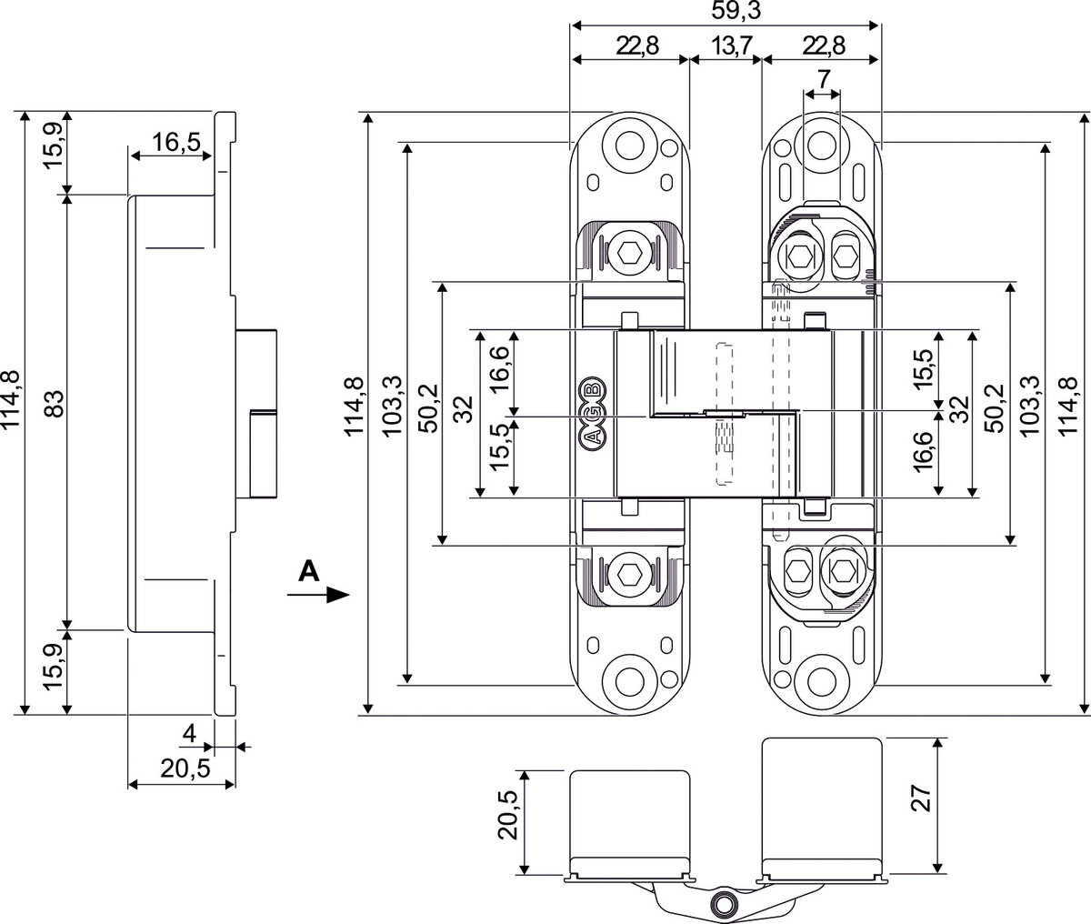 AGB Art. E302000203 завіса Eclipse 3.0 пол.латунь